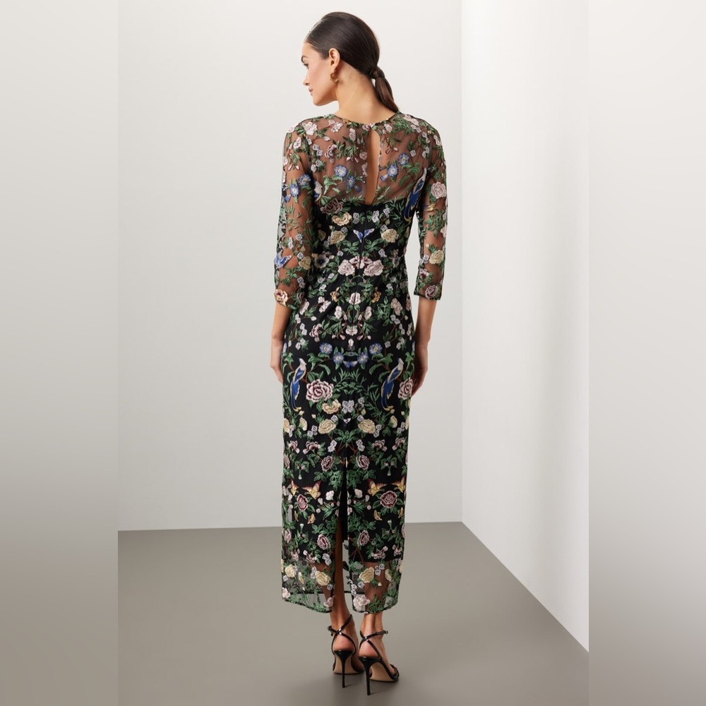 Marchesa Notte NEW Long Botanical Floral Embroidered Midi Maxi Dress Size 6 - Picture 6 of 16
